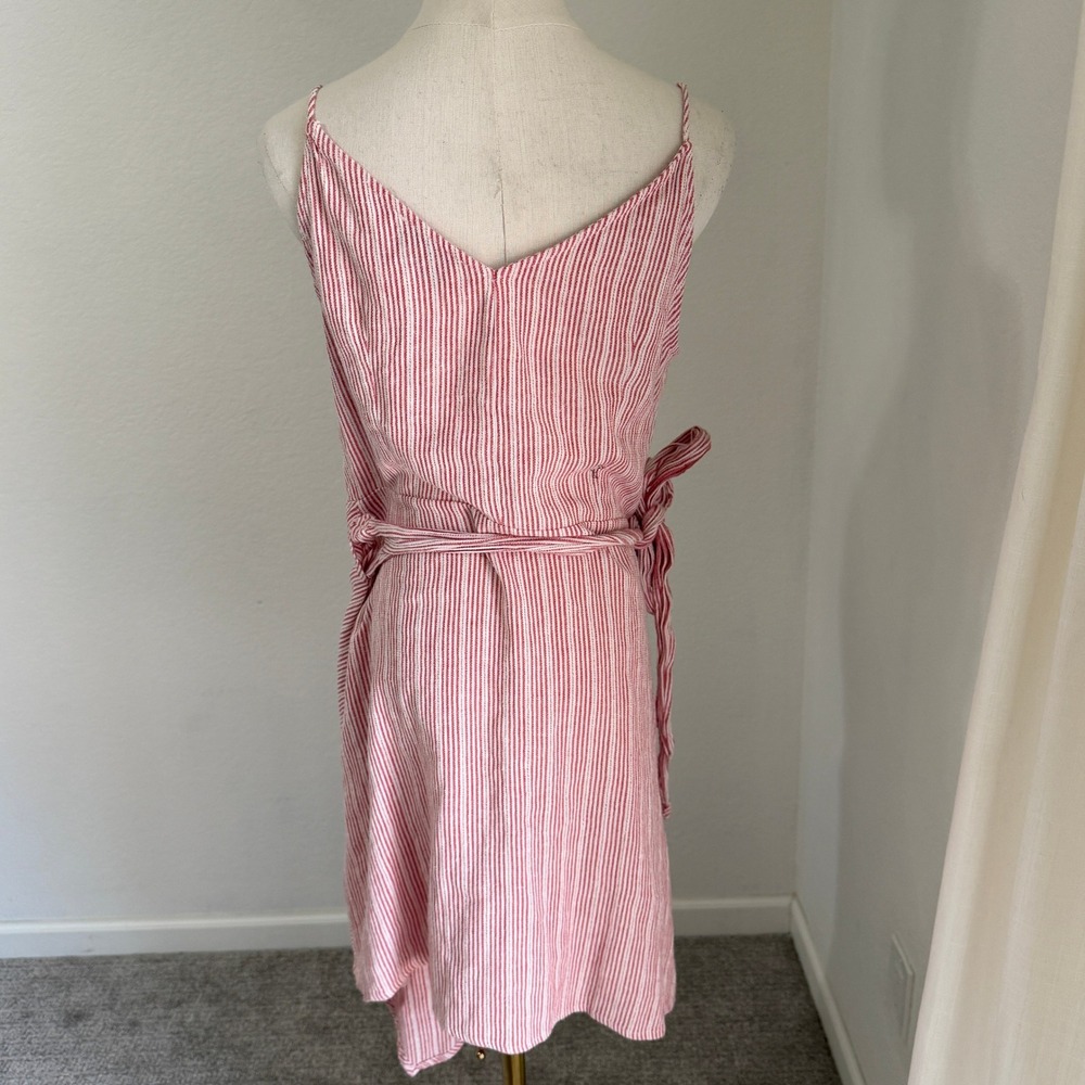 StyleStalker Red Acadia Striped Linen Blend Wrap Dress XL Coastal Brunch Preppy - Picture 5 of 8